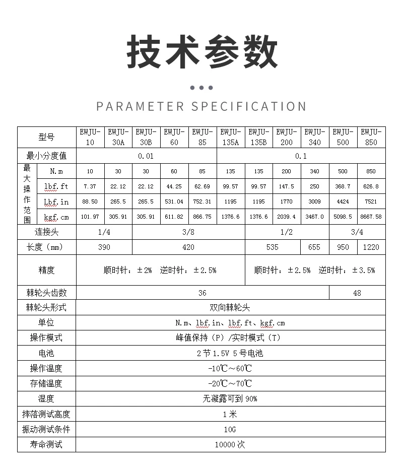 EWJU无线数显扭矩扳手